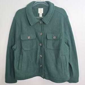 Joie Boiled Wool Utility Jacket Green Button Front Coat Size 2X